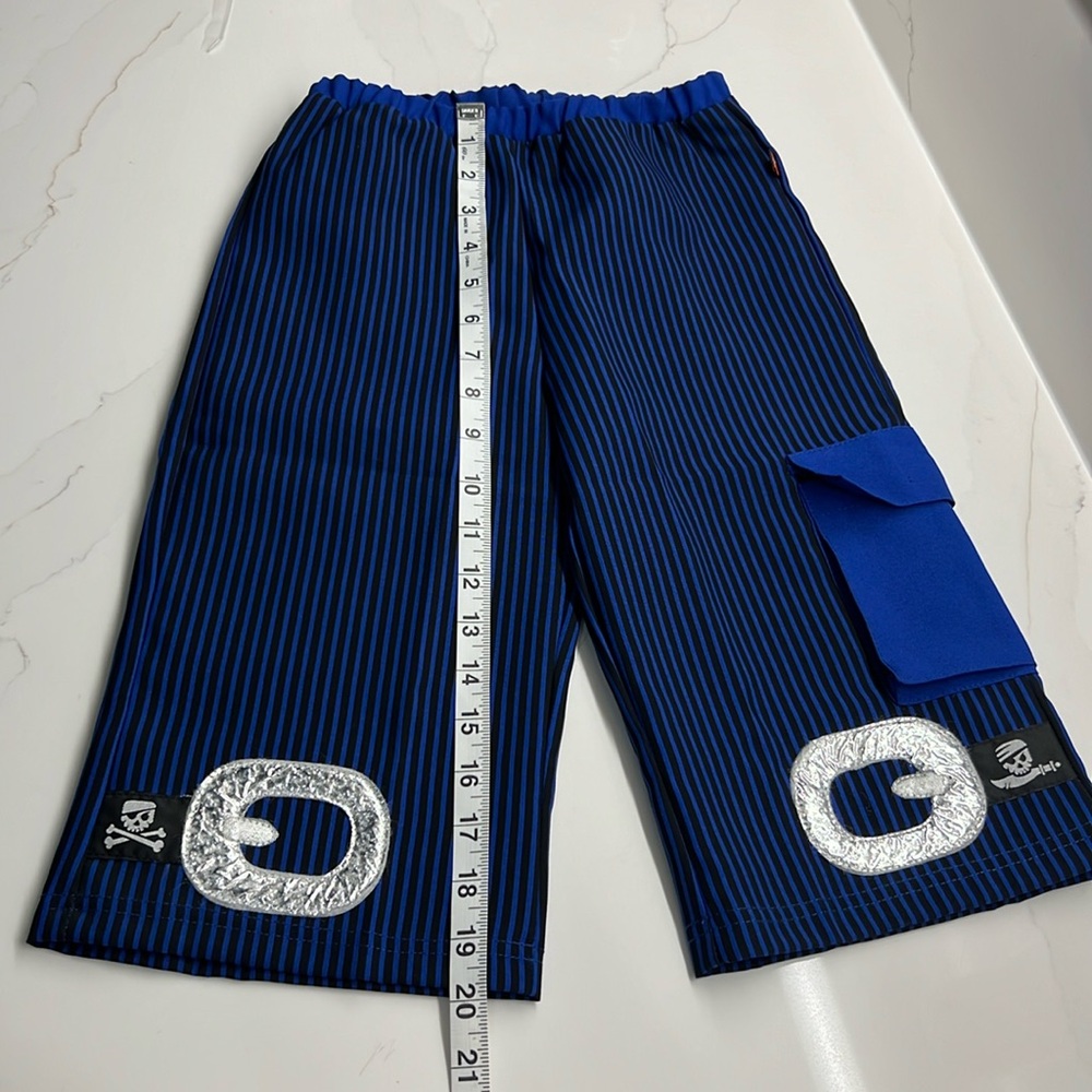 Kids Lego Pirate Pants black & Royal blue stripe BNWT size 7-8 yr elastic waist